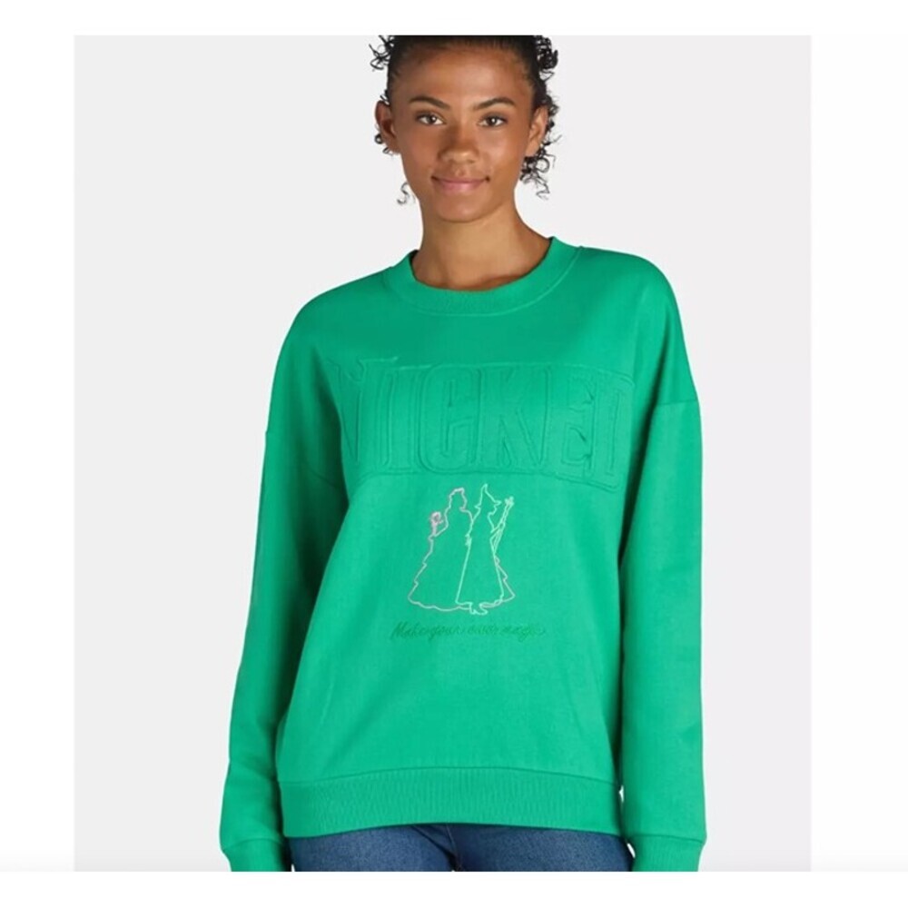 Wicked Oversized Green Embroidered Graphic Crewneck Sweatshirt Junior's XS